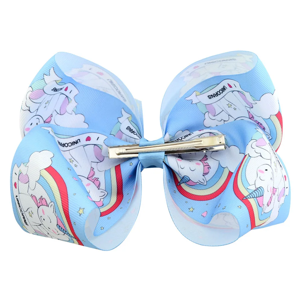 

8 inch Huge Big Bow Clip Unicorn Metalic Print Ribbon Boutique Hair Bows For Girls Kids Children Women Chinese Hair Accessories