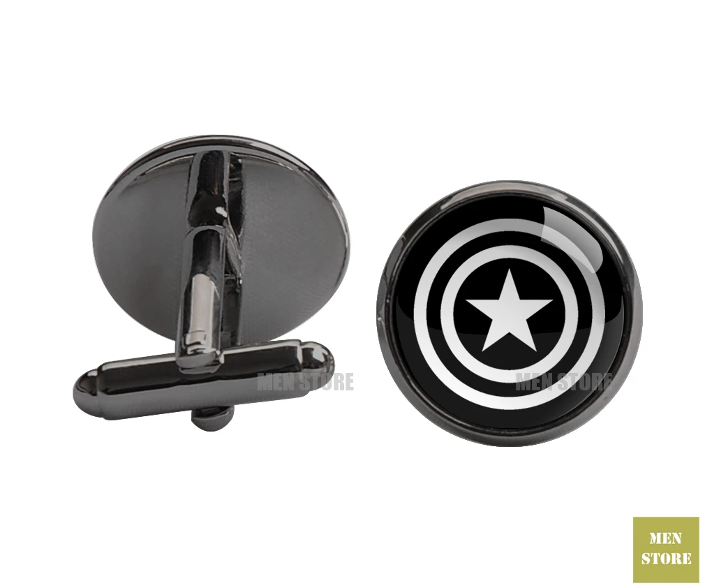 Cufflink-black Герой Капитан Америка Для мужчин жаккардовые стройный узкий 2," галстук 6 см галстуки Свадебная вечеринка жениха галстук, запонки LK022M - Цвет: Cufflink-black