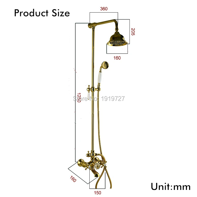 Золотая Душевая система Водопад с открытым холодным и горячим клапаном душевая