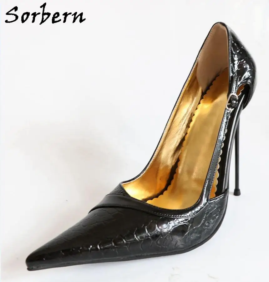Черный Sorbern; черные женские туфли-лодочки на высоком каблуке; змеиная обувь; Дизайнерская обувь на каблуке 14 см; коллекция года; женские туфли-лодочки; zapatos mujer; туфли-лодочки с острым носком - Цвет: Черный