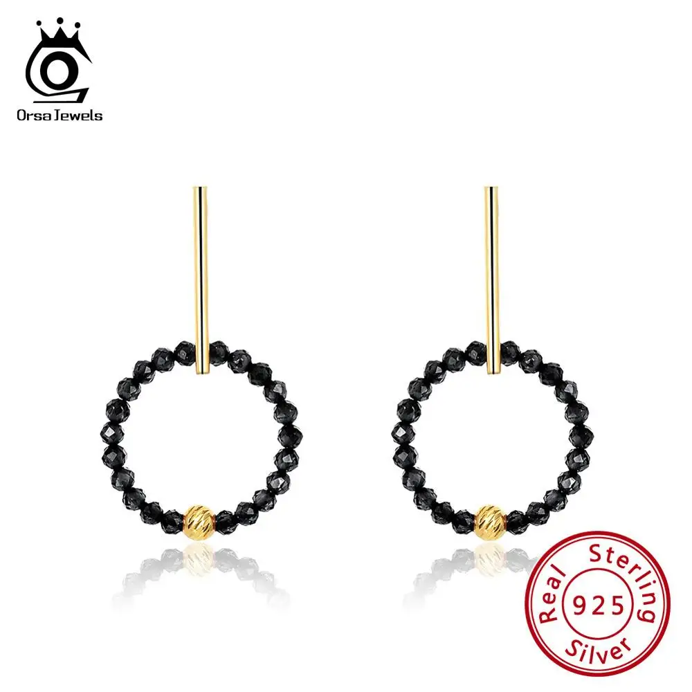 ORSA JEWELS новейший Черный шпинель Женские Висячие серьги Твердые стерлингового серебра 925 пробы Модные Дамские серьги каплями ювелирные изделия SE153-B