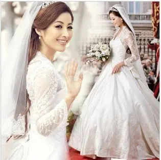 Luxury retro royal court French lace long sleeve Princess Wedding Dress 2013 new spring/A19-15 | Свадьбы и торжества