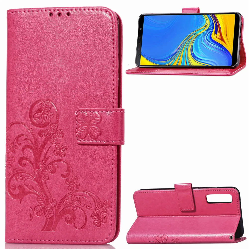 Luxury Four Leaf Clover Embossing Flower Leather phone case For Samsung Galaxy A5 A7 A9Star A6s A6 A8 Plus 2018 flip wallet | Мобильные