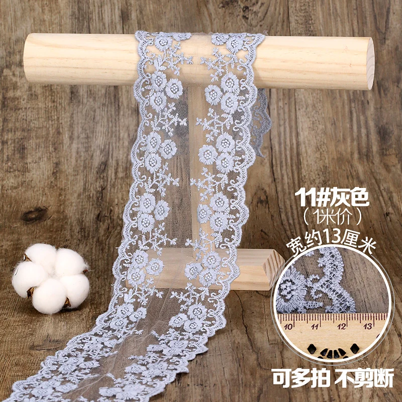 13 см Прозрачная Цветочная вышивка кружевная отделка DIY Одежда швейная ткань ручной работы материал розовый синий белый кружево отделка - Цвет: Серый