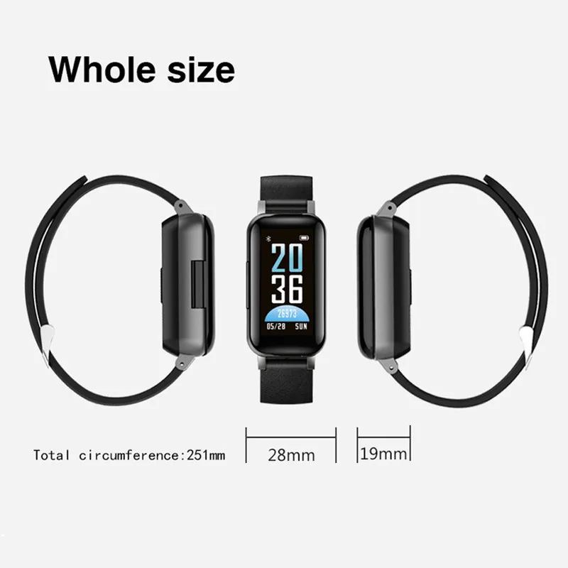 Умный Браслет Bluetooth 5,0 умный Браслет фитнес-трекер часы с функцией измерения пульса для смартфоны IOS и Android приложение спортивные наушники