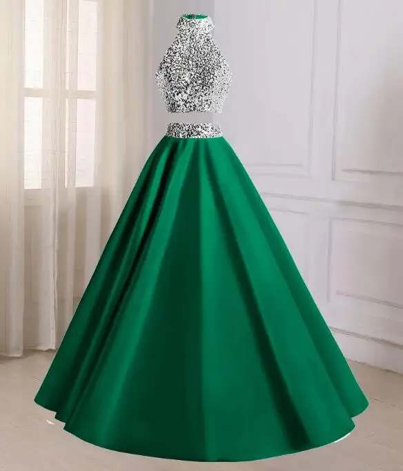 as the picture Королевские синие длинные элегантные платья для выпускного вечера vestido gala атласные Холтер бисером импортируемые Платья для вечеринок из двух частей платья для выпускного вечера - Цвет: as the picture