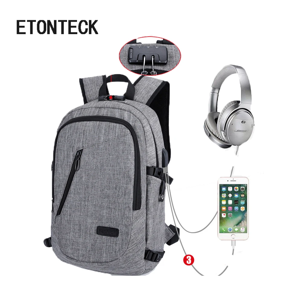 ETONTECK мужской рюкзак с паролем и замком мужские рюкзаки для ноутбука USB зарядкой