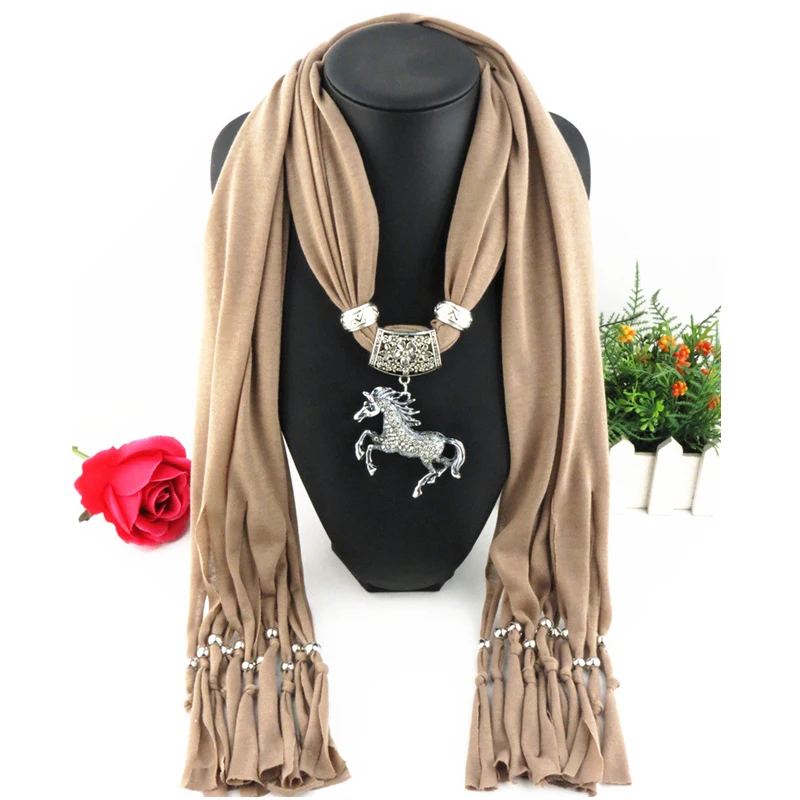 Женский шарф ожерелье из полиэстера с подвеской в виде лошади|pendant jewelry scarves|fashion