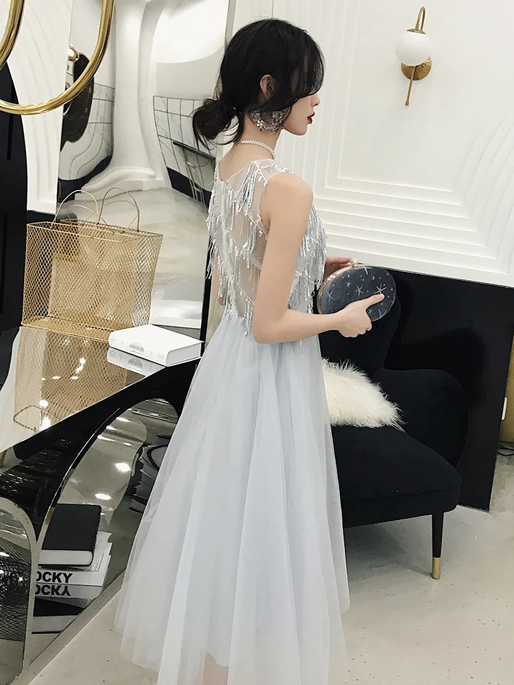 Женское вечернее платье с круглым вырезом wei yin 2019 элегантное фатиновое