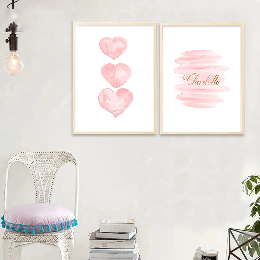 Home Decor Nordic Style Prints Painting Watercolor Pink Heart Picture Wall Art Modular Canvas Poster Modern Bedside Background | Дом и сад