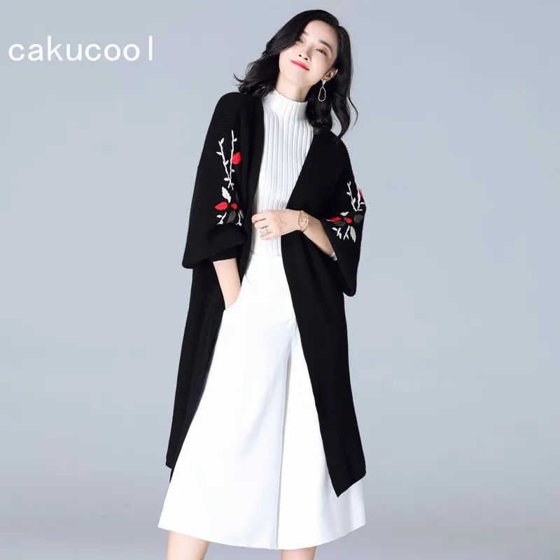 Cakucool Для женщин Цветочные Embroid вязать Открыть стежка с длинным Фонари рукавом