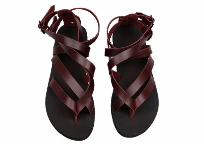 Сандалии мужские кожаные плоская подошва ремешок с пряжкой однотонные модные в