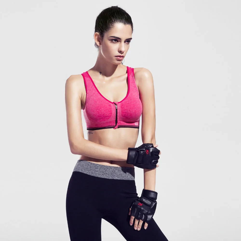 Одноцветное спортивные бюстгальтеры молния дышащая женская Фитнес Бег Йога