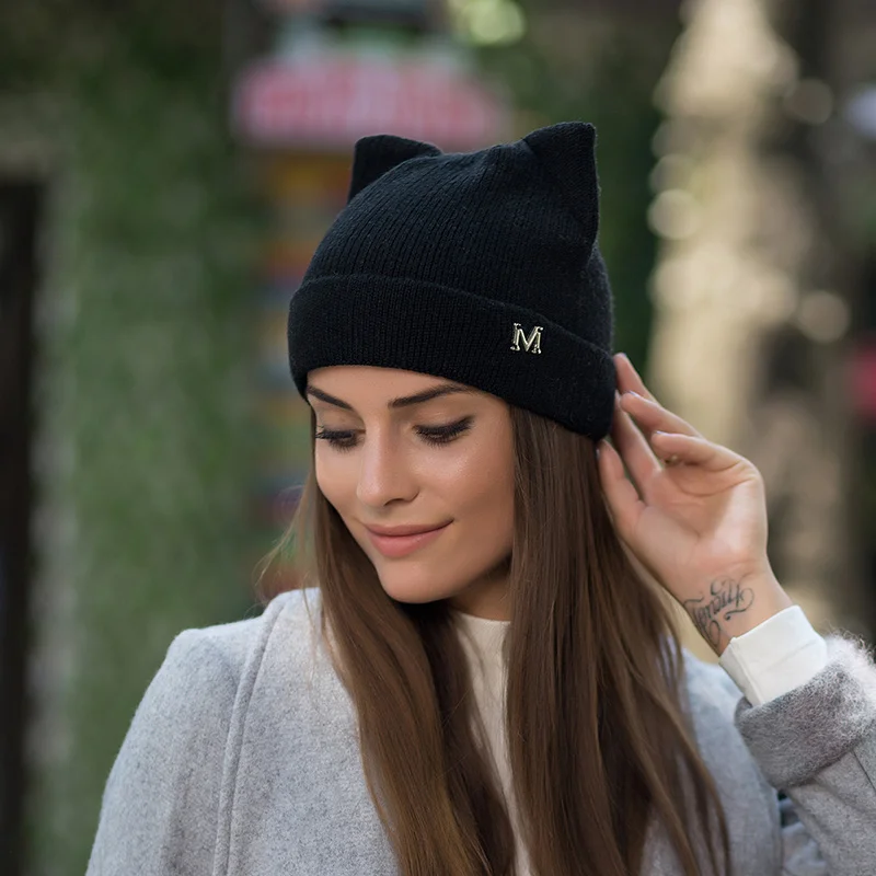 Зимняя женская шапка Skullies Beanies Милая шапка для девочек Осенняя шапочка-бини шапка s теплая шапка женская Повседневная шапка