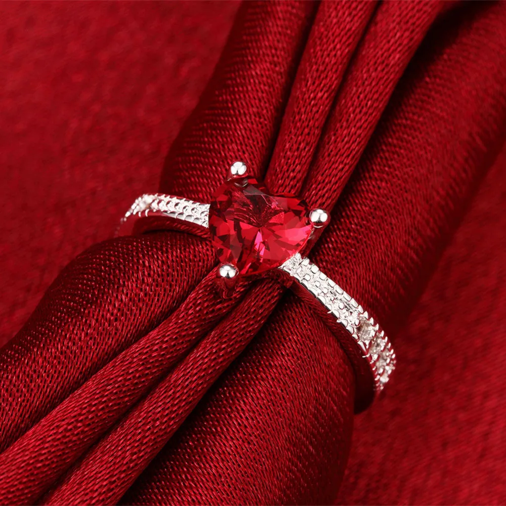 Оптовая продажа кольцо из стерлингового серебра 925 пробы с красным сердцем для