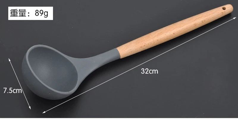 Soup Ladle HIKUUI 1 шт. Розничная посуда кухонная посуда Пищевая силиконовая деревянная ручка кухонные инструменты Лопатка и ковш кухонные принадлежности 9 видов стилей - Цвет: Soup Ladle