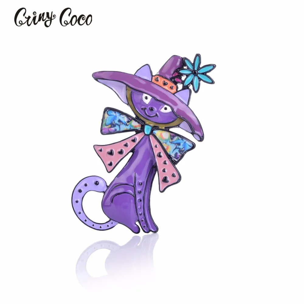 Женская эмалированная брошь в виде мультяшного кота булавка с шляпой