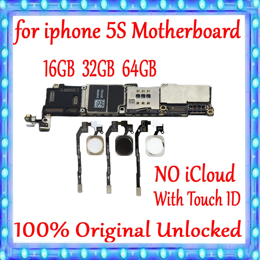 Материнская плата для iPhone 5S оригинальная разблокированная материнская плата IOS установленная материнская плата с/без Touch ID 16 ГБ 32 ГБ 64 ГБ