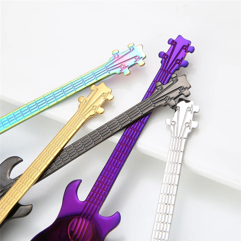 

1PC Stainless Steel Cartoon Guitar Spoon Creative Milk Coffee Spoon Ice Cream Candy Teaspoon Accessories
