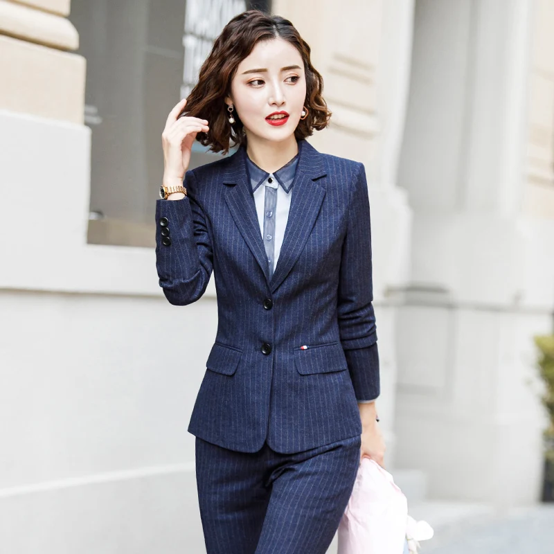 Women suits Slim spring stripe Blazers Pants 2-piece set OL Formal Business pants Woman 9819 | Женская одежда