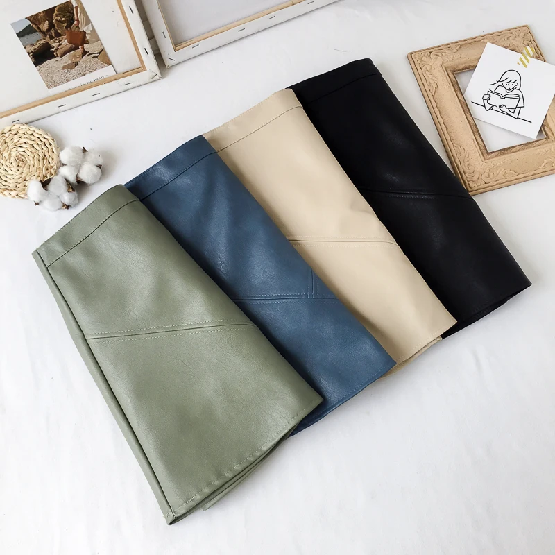 Юбка женская короткая из искусственной кожи элегантная повседневная