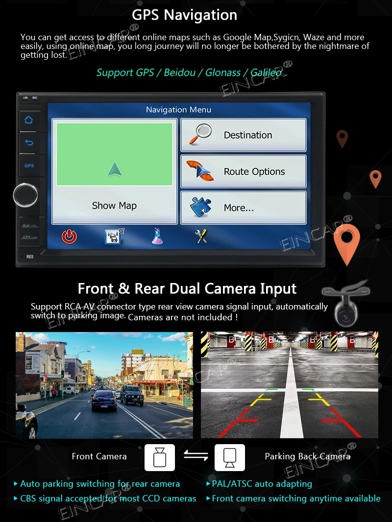 2 Din 2GB+ 32GB with Navigation WiFi Android Auto Backup Camera USB SD AUX 7 inch Touch Screen EinCar Double din 8 |