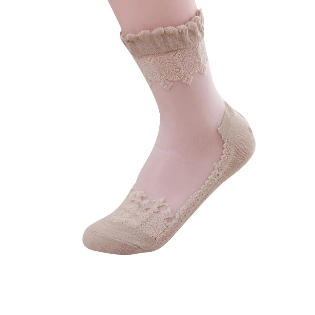 Womail модные однотонные элегантные женские кружевные прозрачные чулки M301214 1