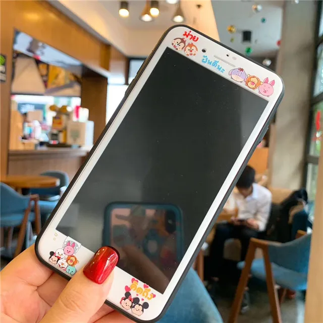 Защитная пленка для экрана, полное покрытие, стеклянная пленка для iPhone XS Max XR X 8 7 6 6s Plus, цельный мультяшный чехол из закаленного стекла для телефона