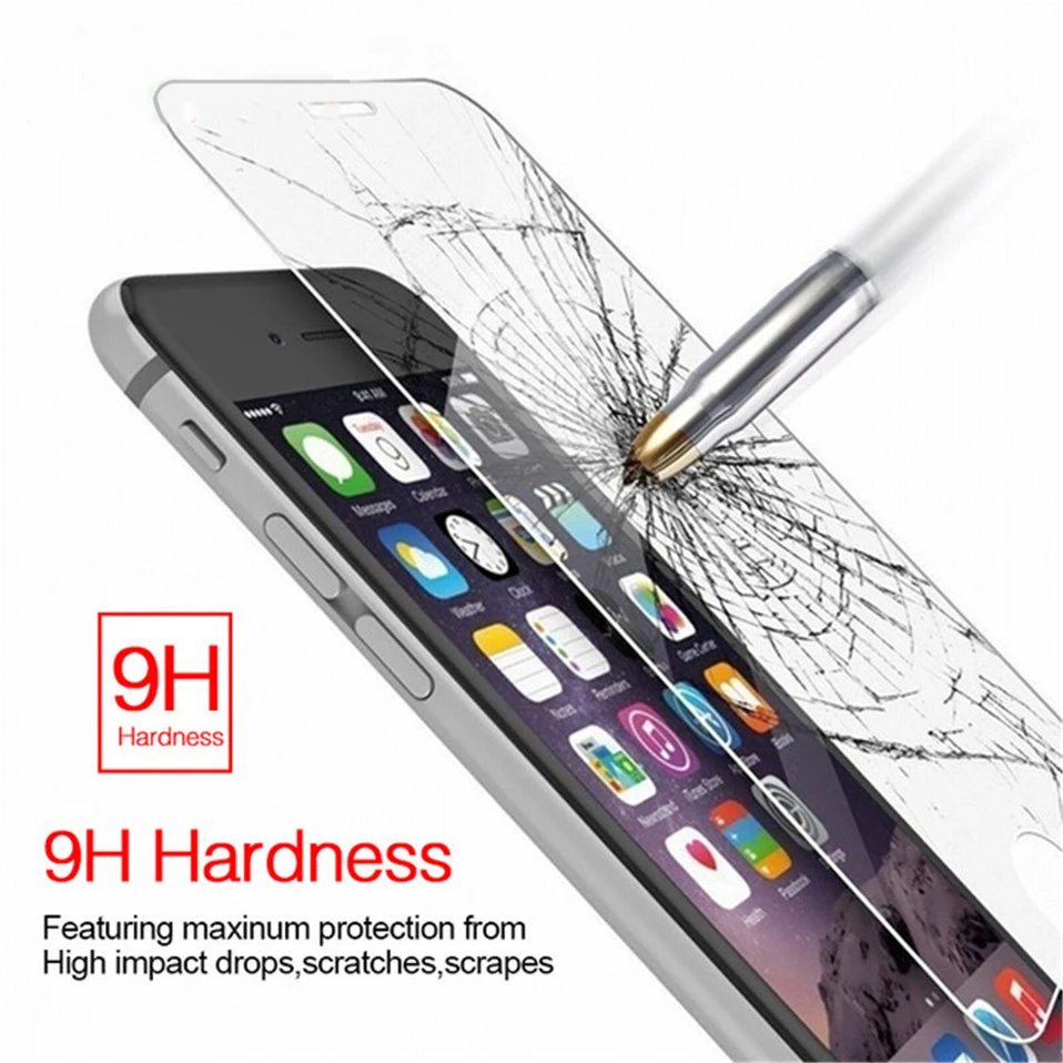 Закаленное стекло 9 H для iPhone X 8 4S 5 5S 5c SE 6 6s Plus 7 защитный кожух экрана пленка чехол +