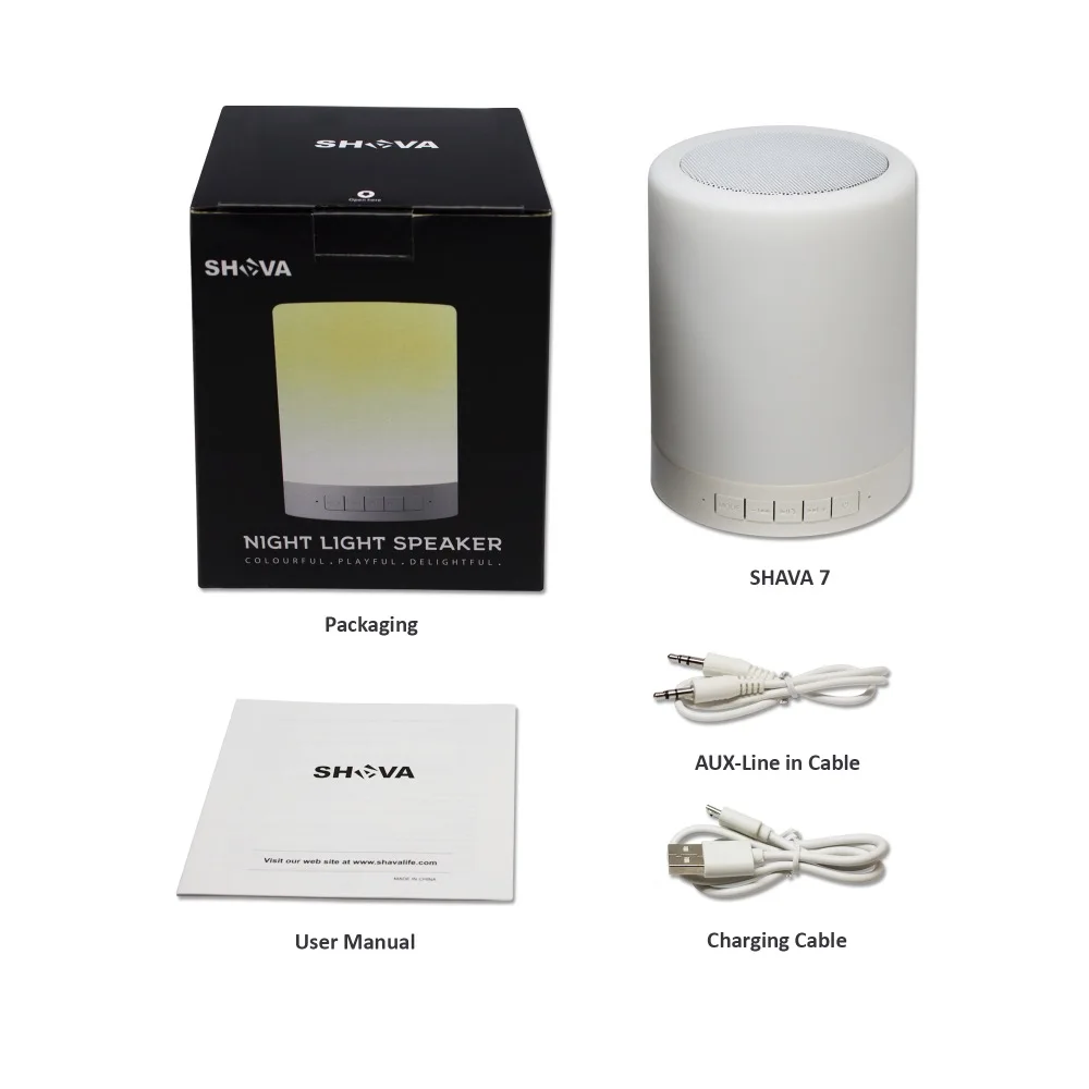 Portable Wireless Bluetooth Speaker Touch Control Color LED Bedside Table Lamp Speakerphone / TF Card AUX-IN Supported (White |