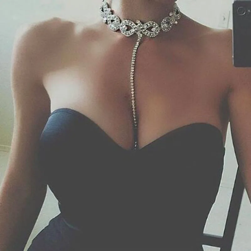 Роскошное женское ожерелье милое длинное ожерелье-чокер с кристаллами модное