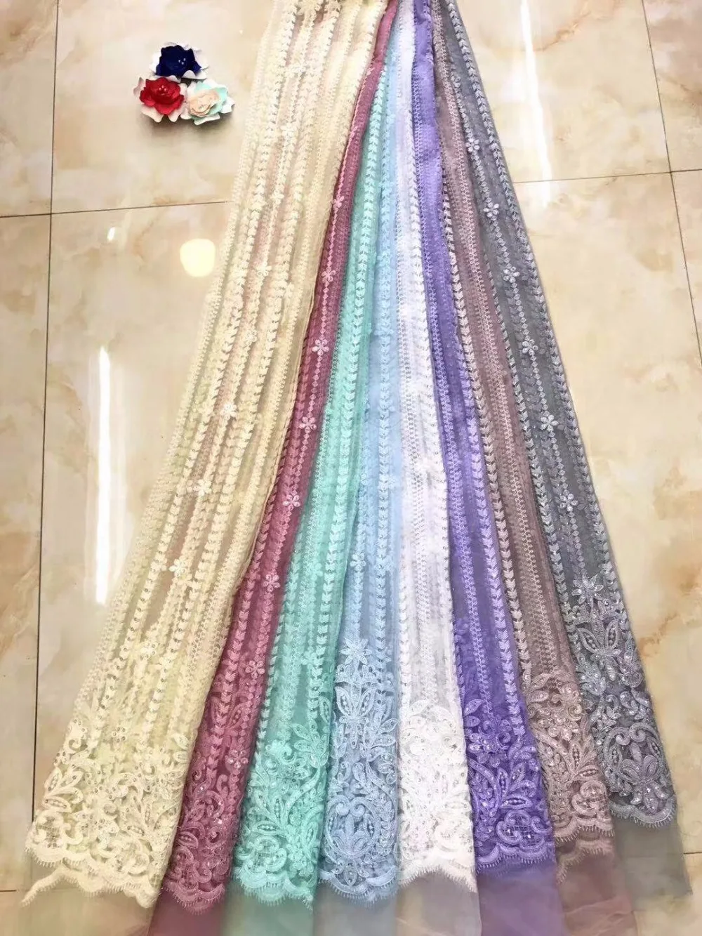 Nigerian Lace Fabrics High Quality Lace African Cord Lace Fabric Mint Green French Tulle Lace Fabric For Wedding Dress X11