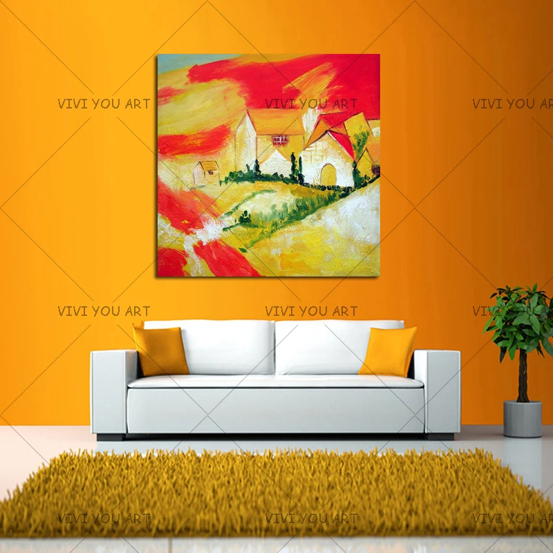 100% ручная работа Масляные картины абстрактные желтые красные небесные домашняя