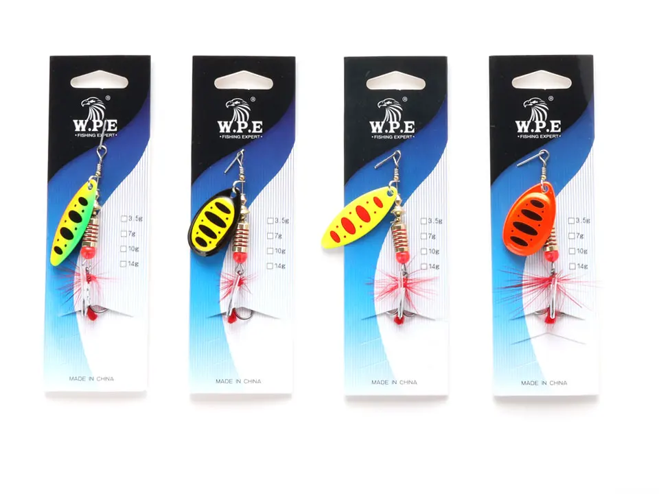 W.P.E New Spinner Lure Hard Bait 1pcs 6.5g/10g/13.5g Spoon Lure Metal Lure Feather Treble Hook Fishing Tackle Bass Fishing Pesca