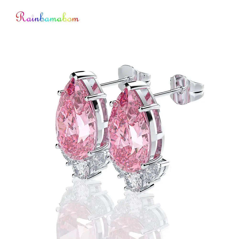 Серьги гвоздики из серебра 925 пробы с розовым сапфиром|Серьги-гвоздики| |