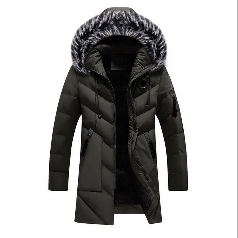 Parkas Men Fashion Warm Large Fur Collar Cotton Coat Hooded Brand Men's Outwear Striped Jacket | Мужская одежда