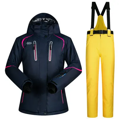 color 3 MUTUSNOW женский лыжный костюм лыжный сноуборд куртка брюки супер теплый с капюшоном зимняя одежда брюки ветрозащитный водонепроницаемый пальто брюки - Цвет: color 3