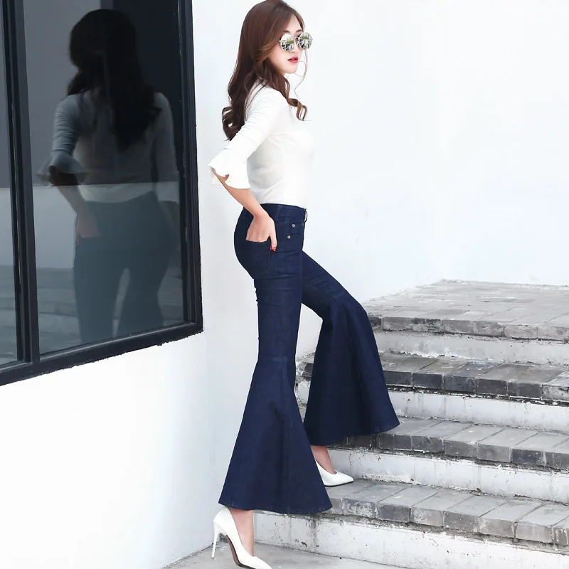 Vetevidi/Европа и Соединенные Штаты Новинка Синие брюки с расклешенной подошвой