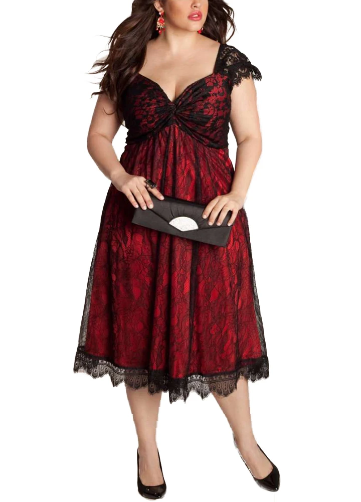 Summer Elegant Women Lace Dress Oversized Sexy V Neck Cap Sleeve Midi Party Dresses female Clubwear Gowns Plus Size 3XL 4XL 5XL | Женская