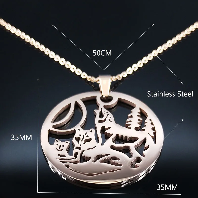 

2021 Fashion Family Wolf Stainless Steel Necklaces for Women Rose Color Statement Necklace Jewerly collares de moda N18960