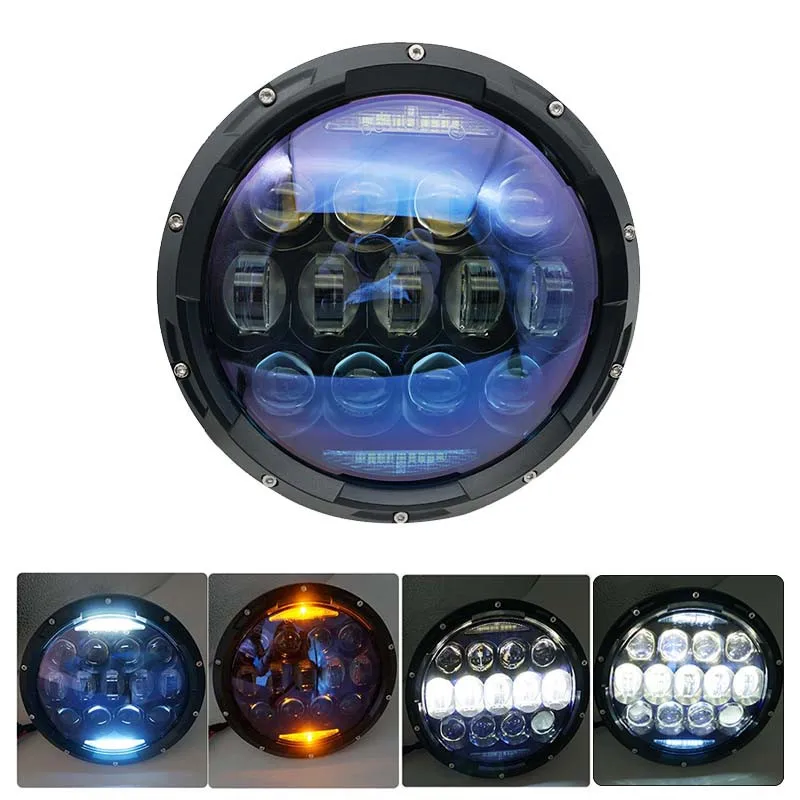 Синие круглые светодиодные фары 7 дюймов 130 Вт с DRL/yellow Halo дюймовый проектор для JK TJ