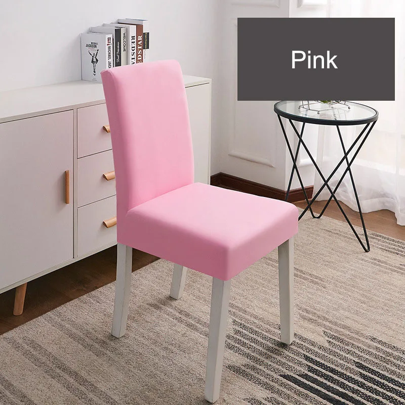4-Pink Solid Color Chair Cover Spandex Stretch Elastic Slipcovers Chair Covers White For Dining Room Kitchen Wedding Banquet Hotel - Цвет: 4-Pink