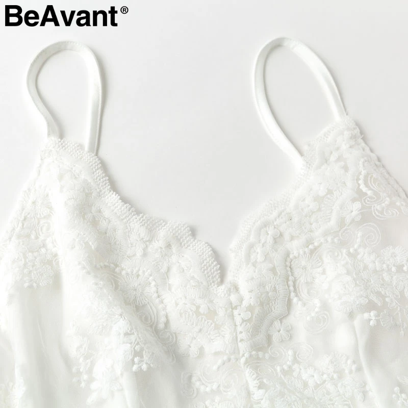 BeAvant сетка вышитые кружева сексуальное Белое платье для женщин Элегантный на