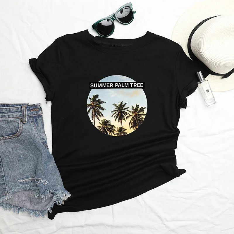 Женская футболка с коротким рукавом Повседневная хлопковая Футболка о вырезом и