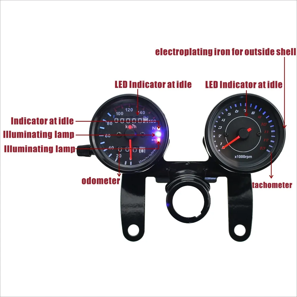 Iztoss12V Мотоцикл Скутер черный светодиодный одометр спидометр датчик и 13000 об./мин Тахометр для кафе гонщик Suzuki Honda Kawasaki