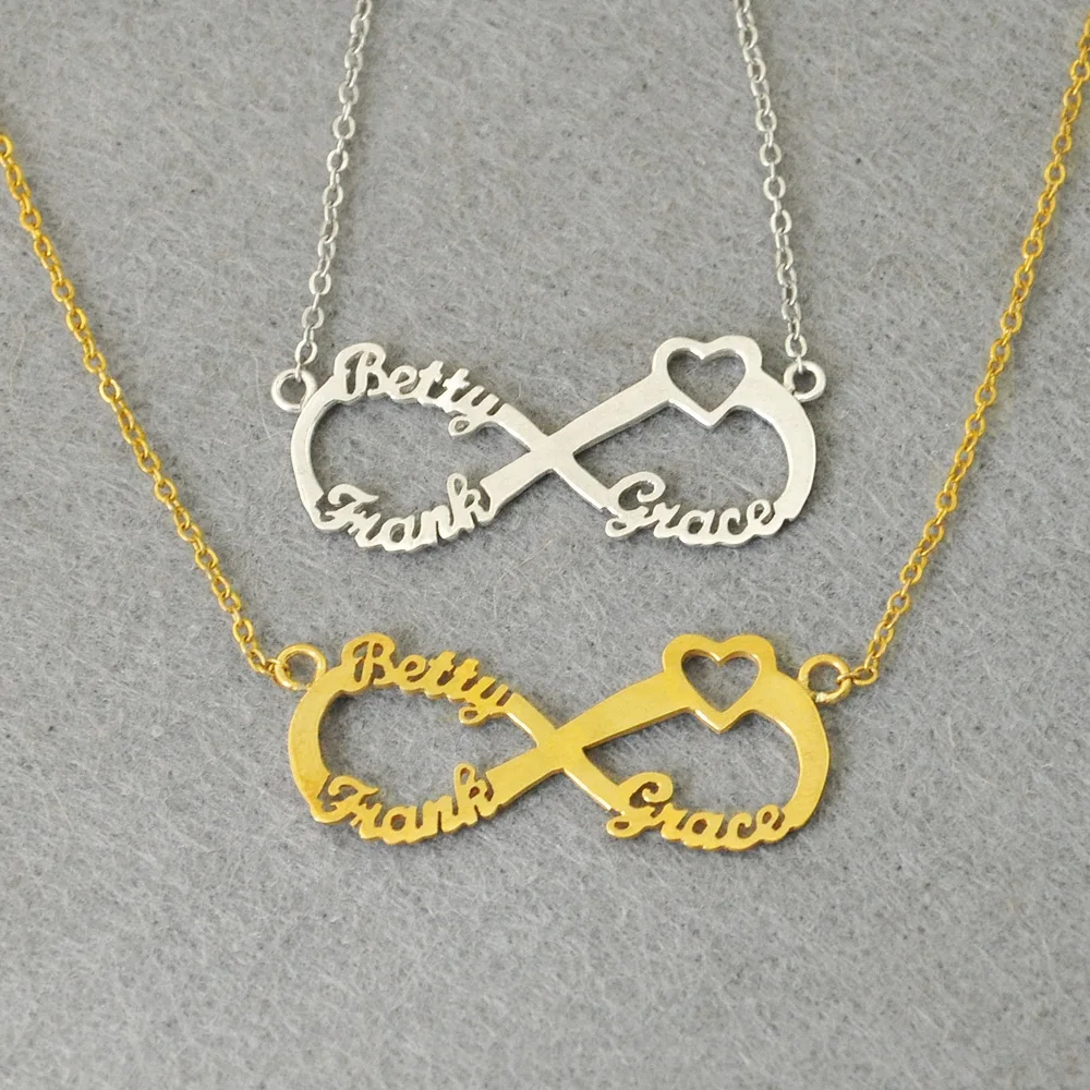 Персонализированные 3 названия Сердце Бесконечность ожерелье, пользовательские Бесконечность табличка, персонализированное ожерелье бесконечности, подарок для мамы