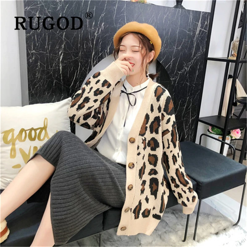 RUGOD винтажный Новый женский леопардовый вязаный кардиган модный однобортный