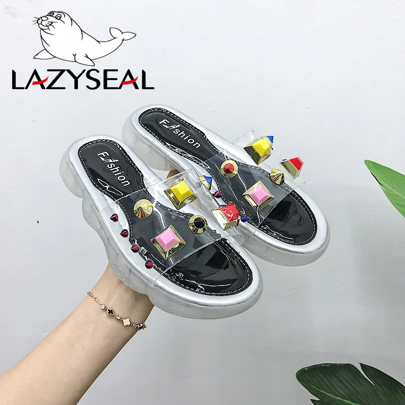 Женские Вьетнамки LazySeal пляжные шлепанцы на плоской подошве с прозрачными