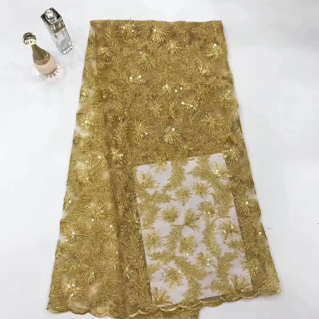 

African Lace Fabric 2019 High Quality Lace French Mesh Fabric Sequins Nigeria Lace Fabric Wedding Dress FJ3281