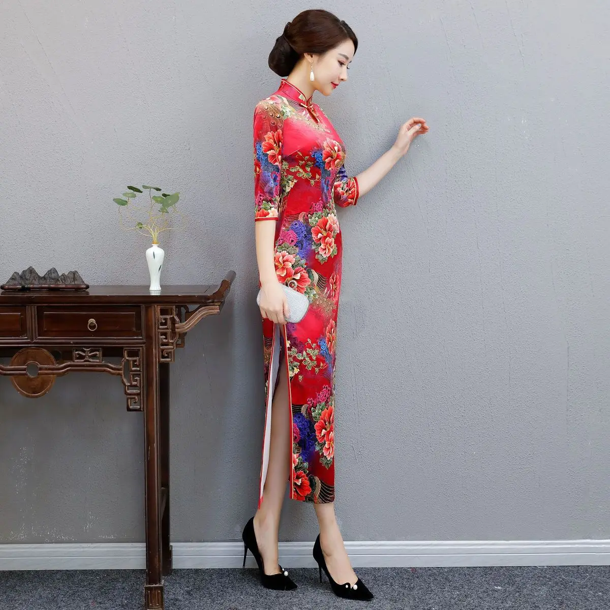 Традиционные китайские Вечерние платья Длинные Qipao Китай бархат зимний чеонгам свадебное платье плюс размер Chipao стиль Chinois Femme